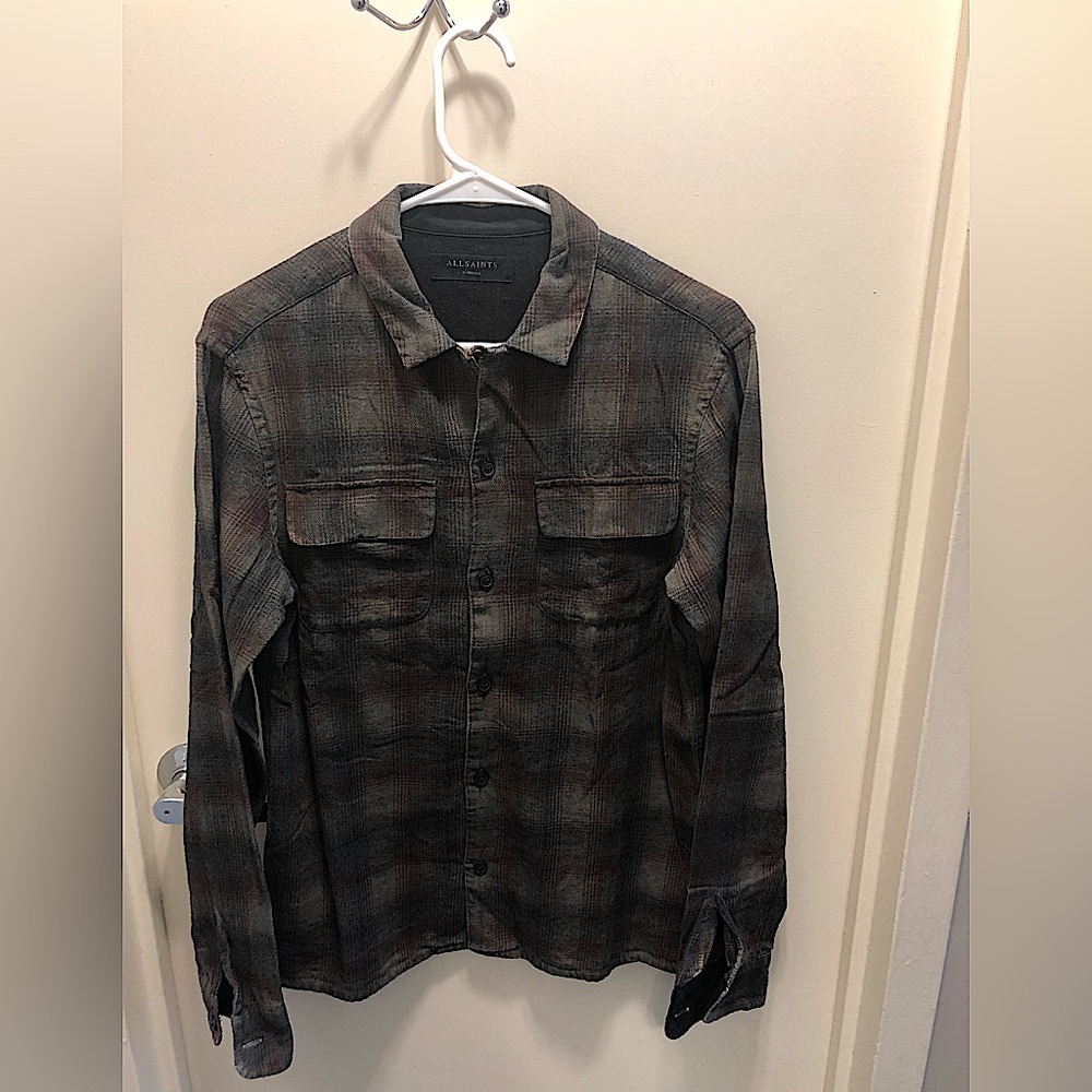 All Saints XSmall Men’s Grey Flannel Button Up